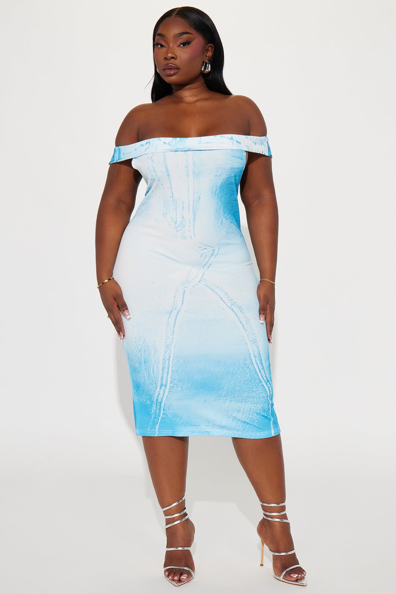 Janet Off Shoulder Midi Dress - Blue/combo sold by Fashion Nova product image thumbnail 4