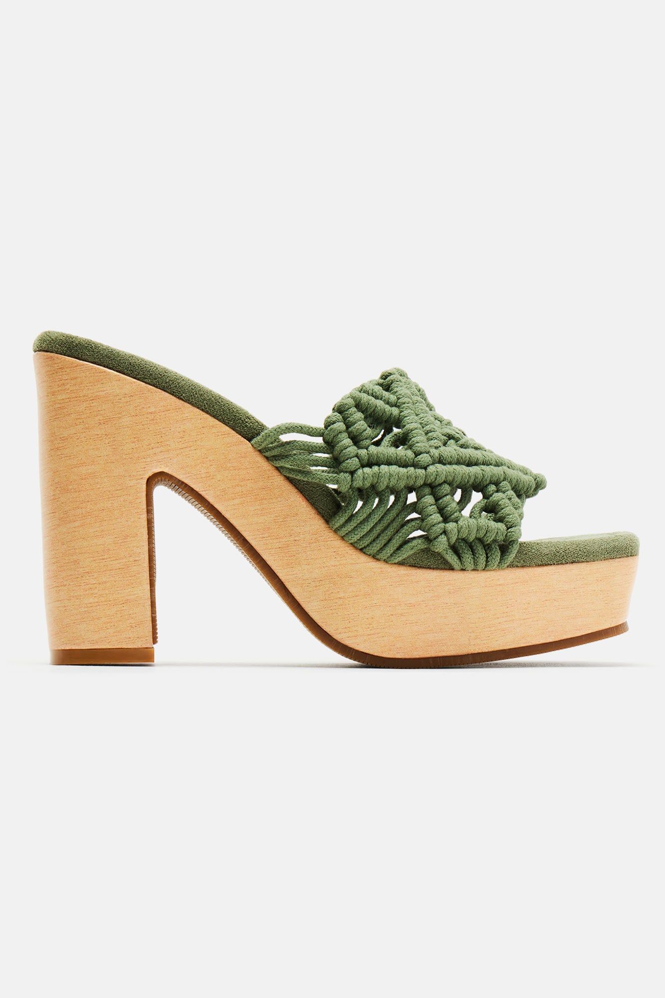 California Breeze Crochet Heeled Mules - Green sold by Fashion Nova
