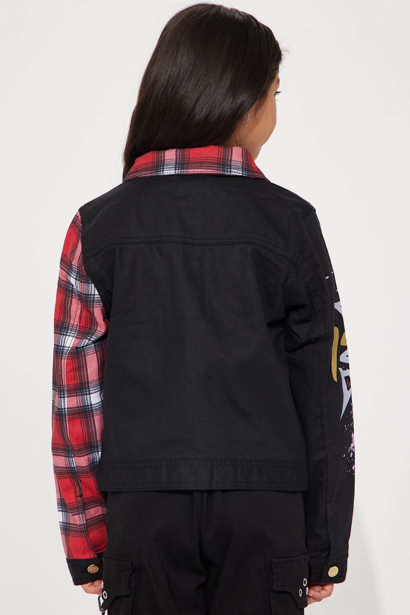 Mini Mixed Media Foil Denim Jacket - Black/Red sold by Fashion Nova product image thumbnail 4