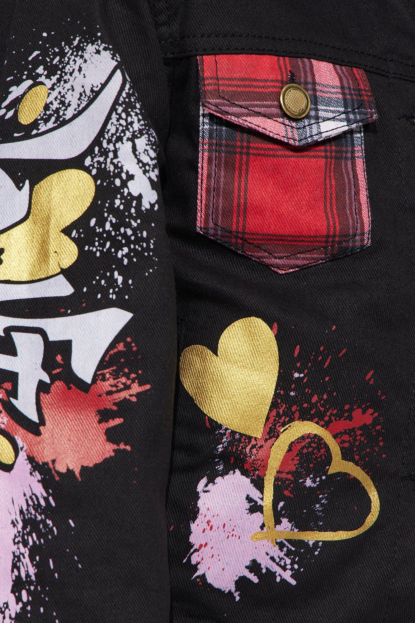 Mini Mixed Media Foil Denim Jacket - Black/Red sold by Fashion Nova product image thumbnail 3