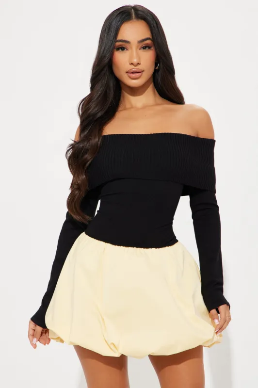 Dana Bubble Mini Dress - Black/Yellow made by Fashion Nova
