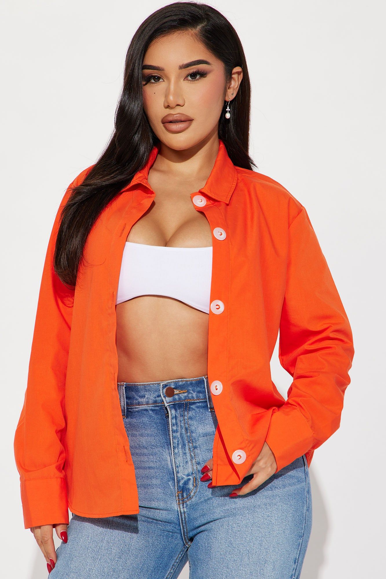 Manifesting Needs Poplin Shirt - Orange sold by Fashion Nova
