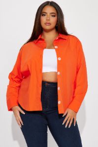 Manifesting Needs Poplin Shirt - Orange sold by Fashion Nova