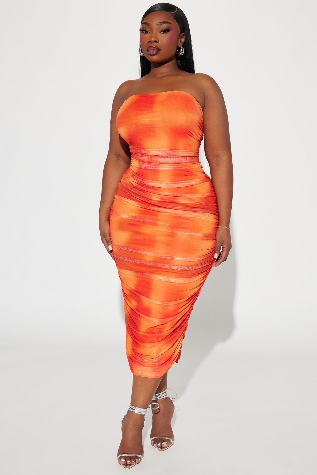 Rana Ruched Midi Dress - Orange sold by Fashion Nova product image thumbnail 4