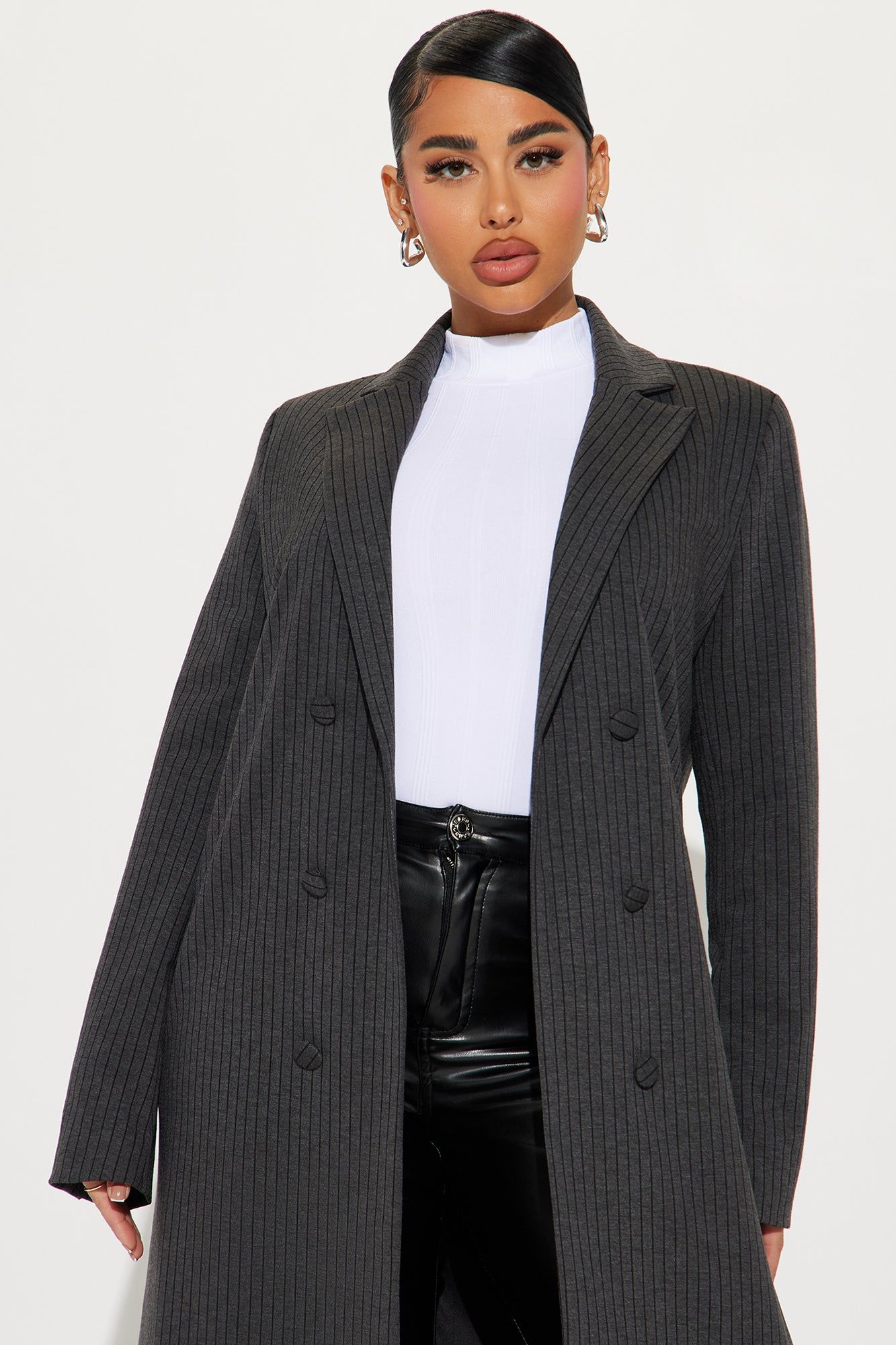 Business Dinners Pinstripe Blazer - Charcoal sold by Fashion Nova product image thumbnail 2