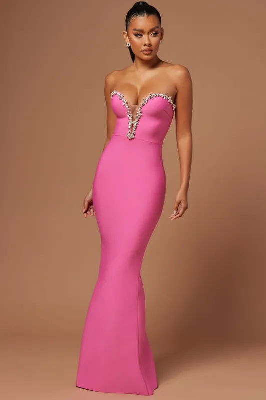 Odessa Embellished Bandage Gown - Hot Pink sold by Fashion Nova