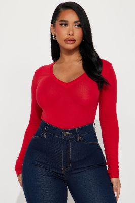 Nara Long Sleeve Top - Red sold by Fashion Nova