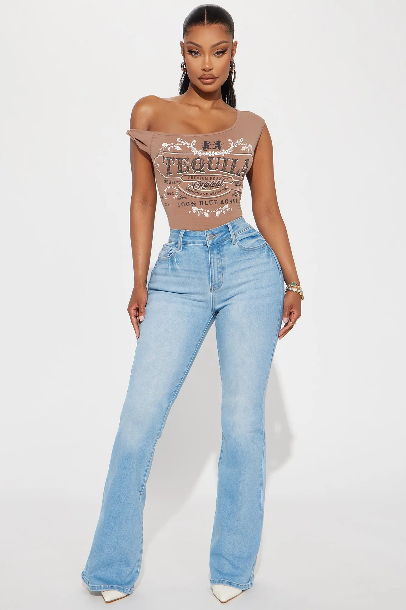 Iman Curvy Stretch Flare Jeans - Light Wash sold by Fashion Nova