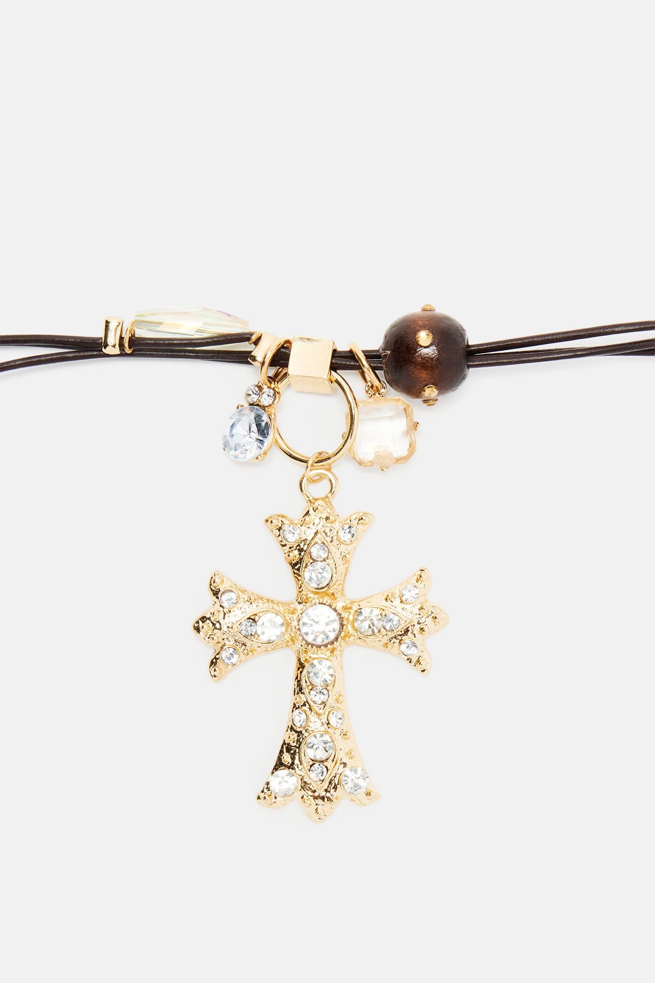 Super Nova Babe Cross Necklace - Gold/Brown sold by Fashion Nova product image thumbnail 3