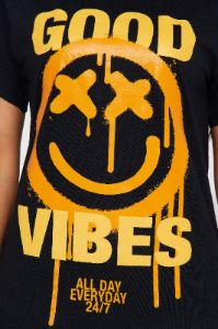 Good Vibes Smiley Face Graphic Tee - Black sold by Fashion Nova