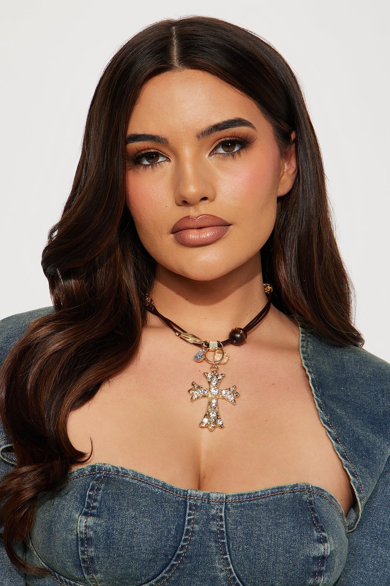 Super Nova Babe Cross Necklace - Gold/Brown sold by Fashion Nova product image thumbnail 2