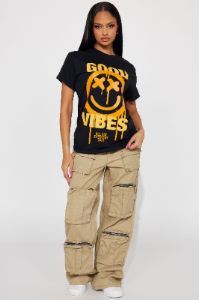 Good Vibes Smiley Face Graphic Tee - Black sold by Fashion Nova