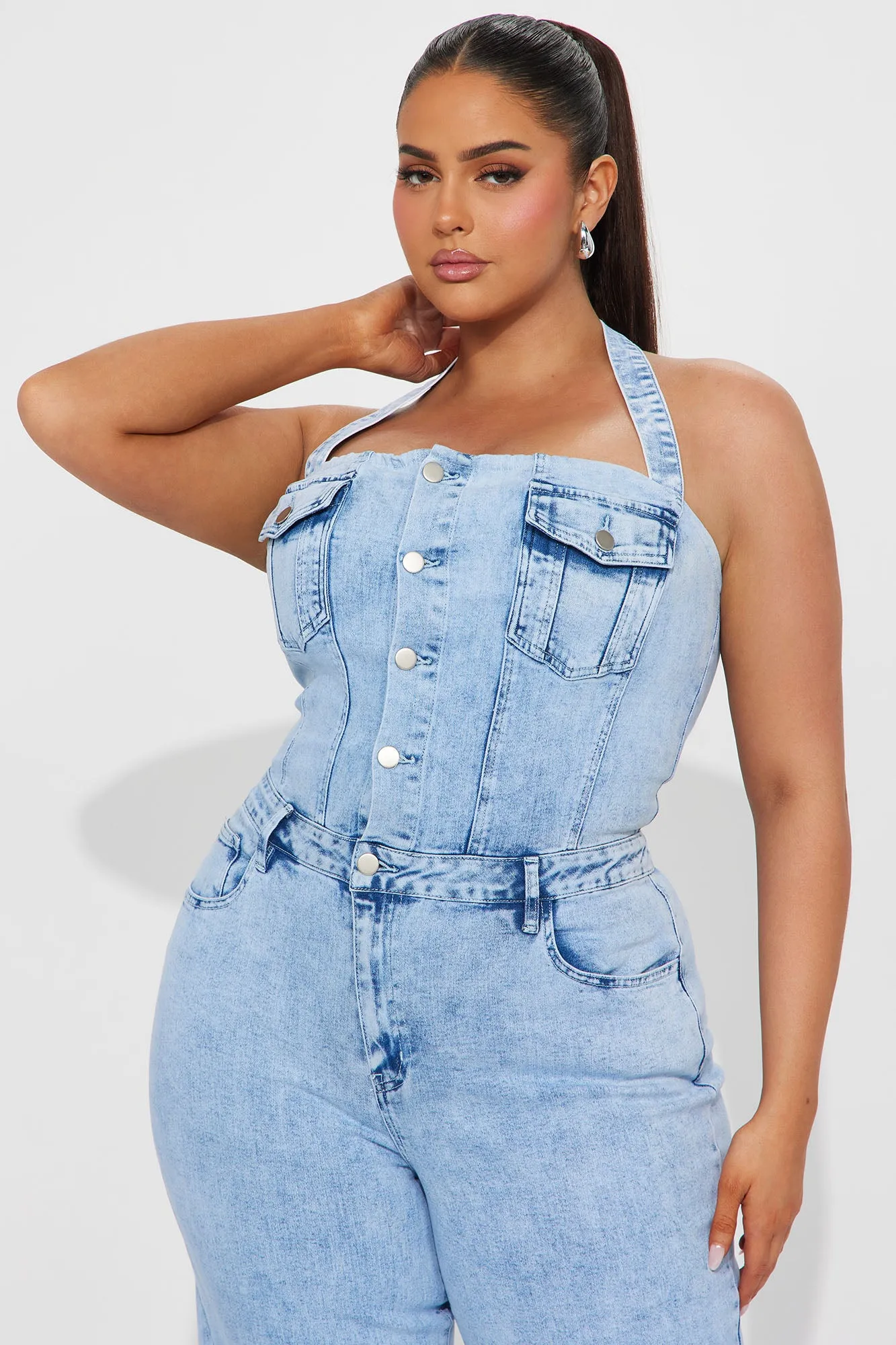 Stay Around Denim Jumpsuit - Light Wash sold by Fashion Nova product image thumbnail 5