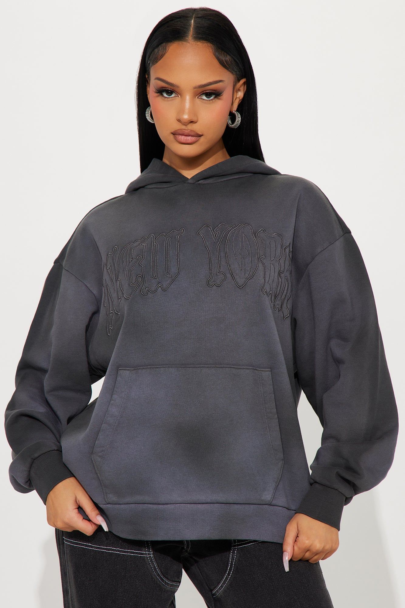 Fell In Love With New York Hoodie - Grey sold by Fashion Nova