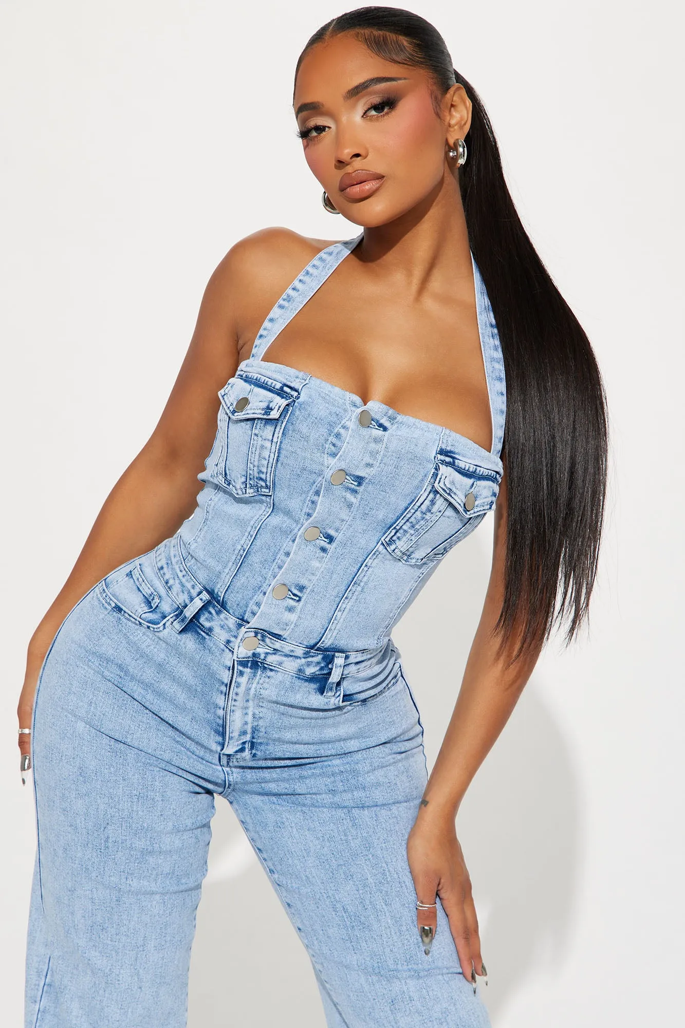 Stay Around Denim Jumpsuit - Light Wash sold by Fashion Nova product image thumbnail 2