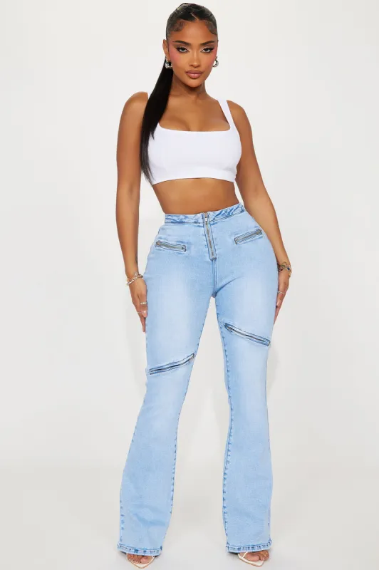 I Don't Mind Stretch Flare Jeans - Light Wash sold by Fashion Nova