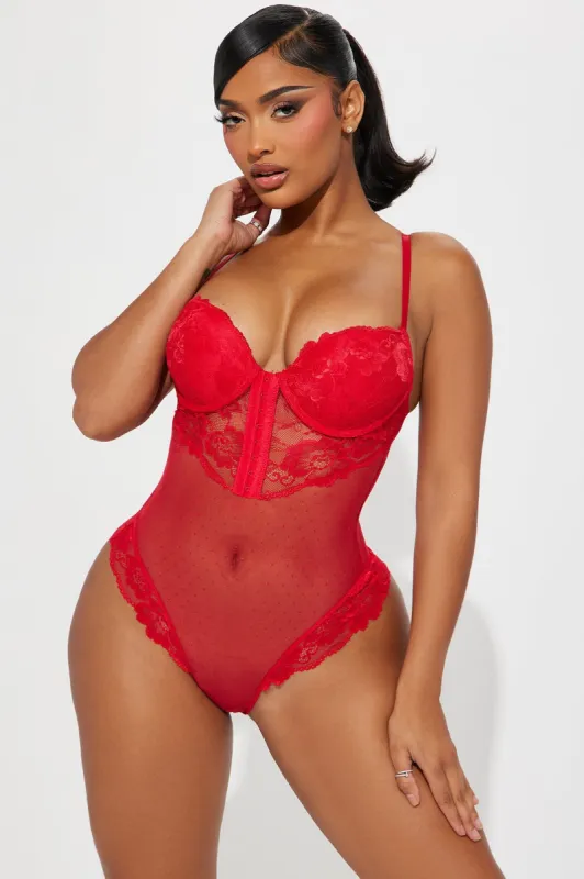 Hooked To Your Bad Behavior Teddy - Red sold by Fashion Nova