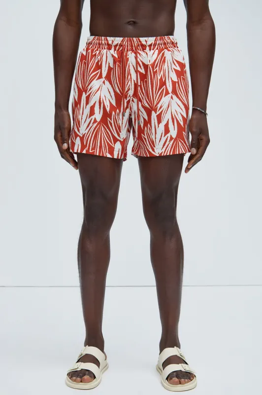Marlon Leaf Swim Trunks - Orange/combo sold by Fashion Nova