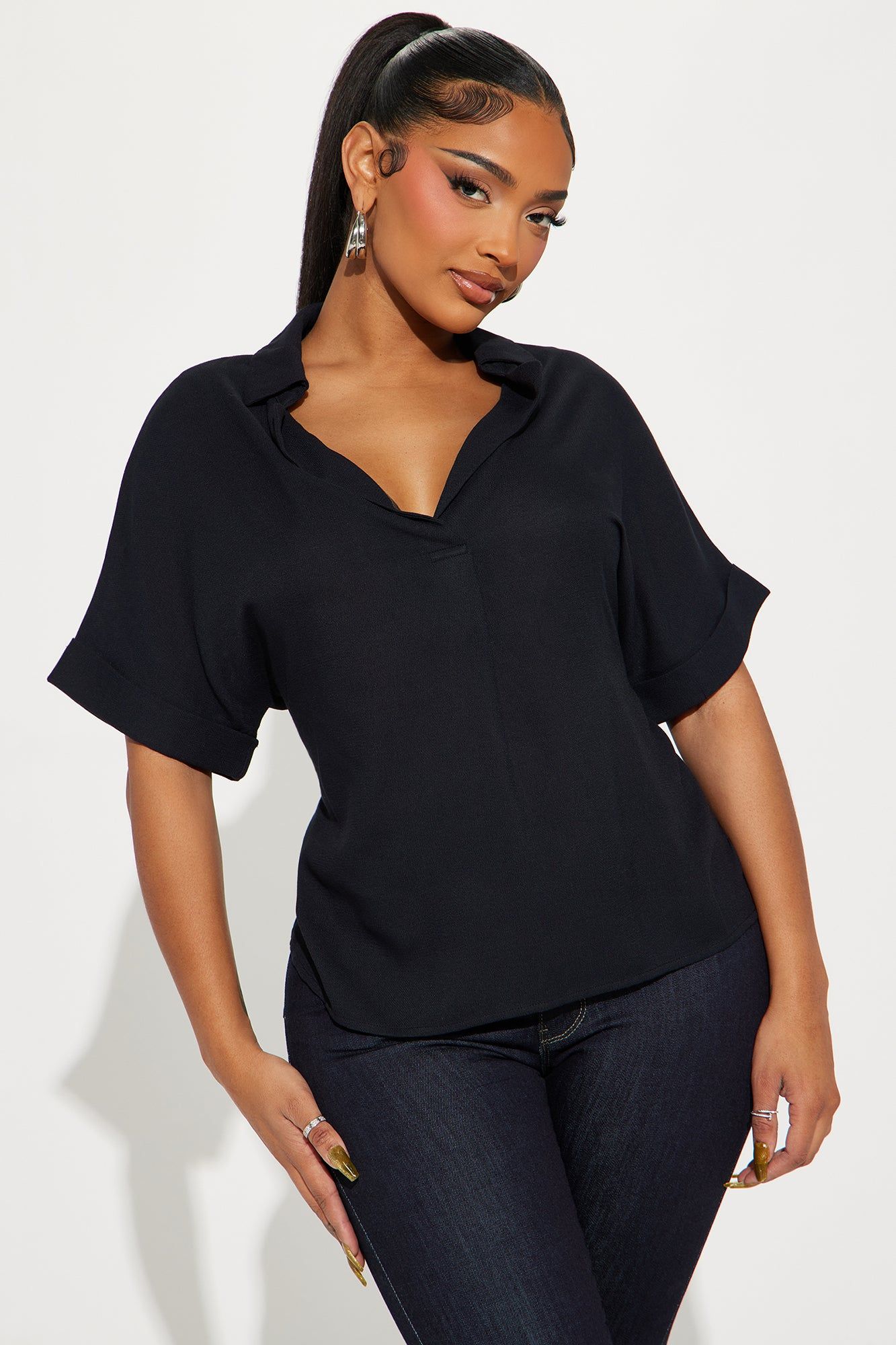 Daily Duty Blouse Top - Black sold by Fashion Nova
