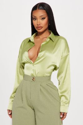 Ariel Satin Shirt - Green sold by Fashion Nova