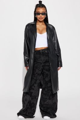 Take Me Home Tonight Faux Leather Trench - Black sold by Fashion Nova
