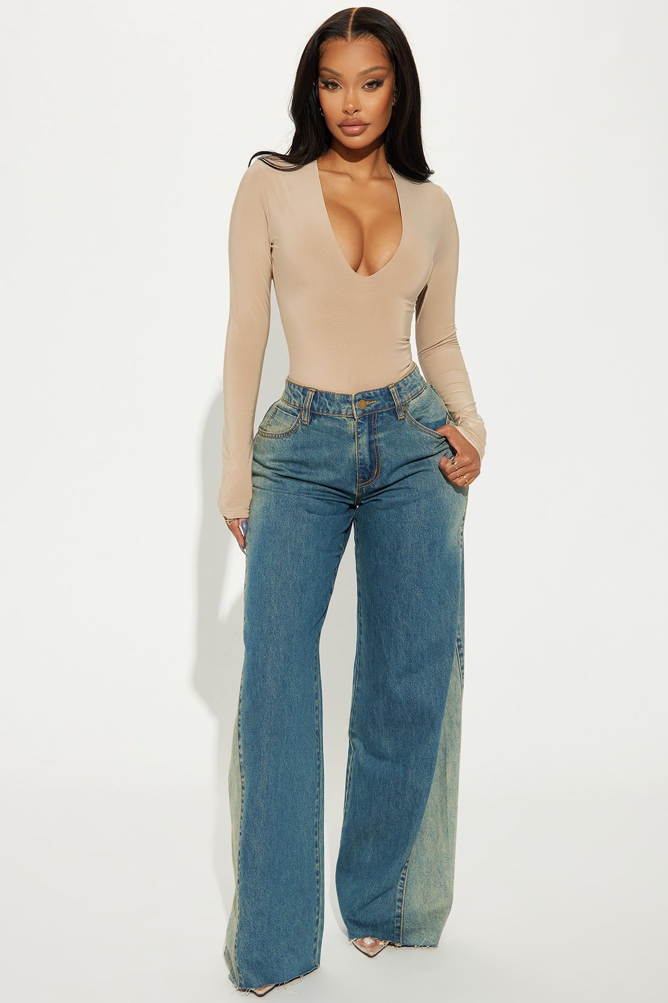 Take The Plunge Lined Long Sleeve Bodysuit - Nude sold by Fashion Nova product image thumbnail 3