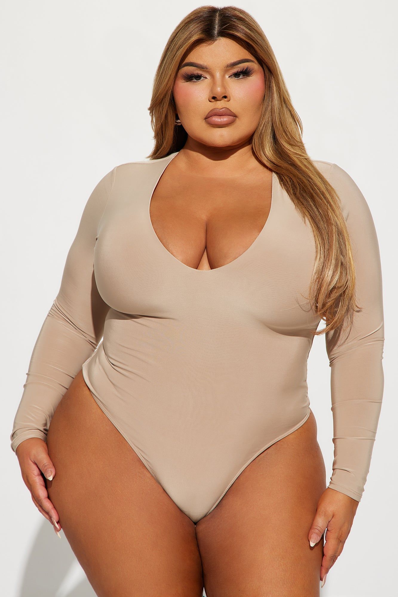 Take The Plunge Lined Long Sleeve Bodysuit - Nude sold by Fashion Nova product image thumbnail 5