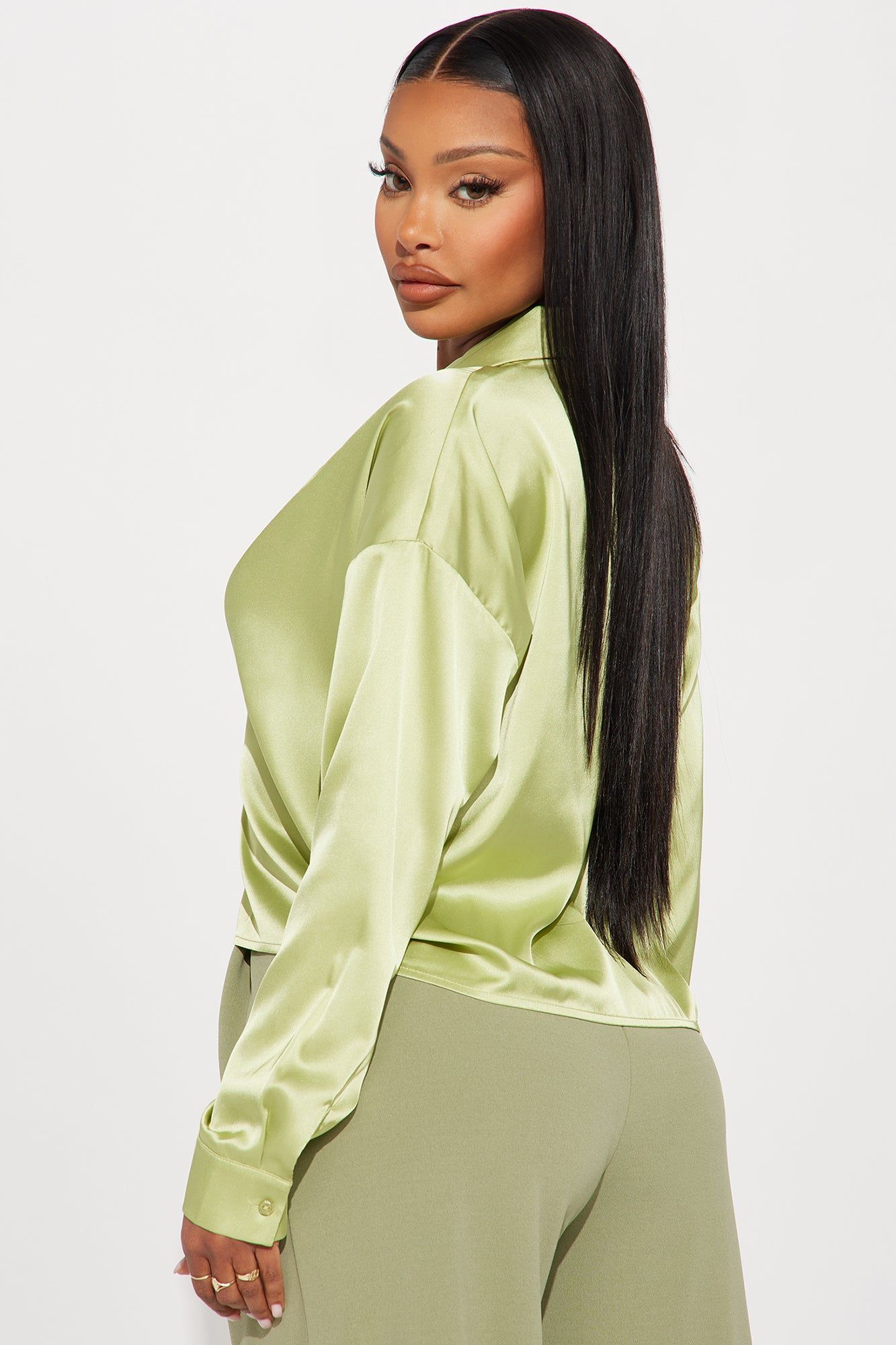 Ariel Satin Shirt - Green sold by Fashion Nova product image thumbnail 3