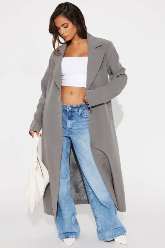 Take A Hint Trench - Charcoal sold by Fashion Nova