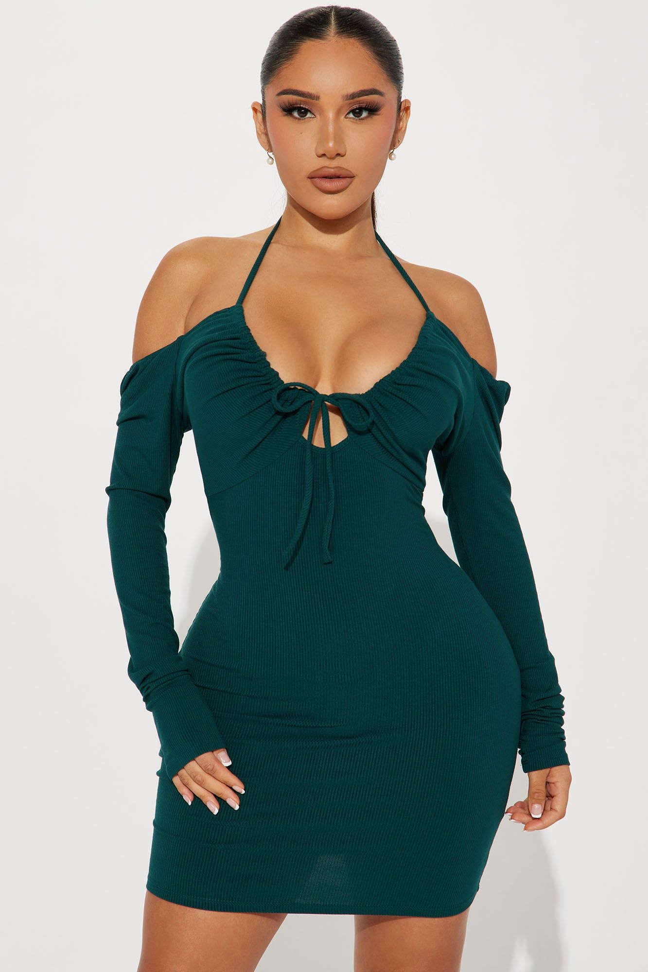 Claudia Ribbed Mini Dress - Hunter sold by Fashion Nova