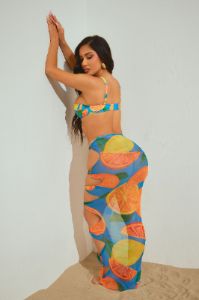 Summer Spritz 3 Piece Bikini Skirt Set - Teal/combo sold by Fashion Nova