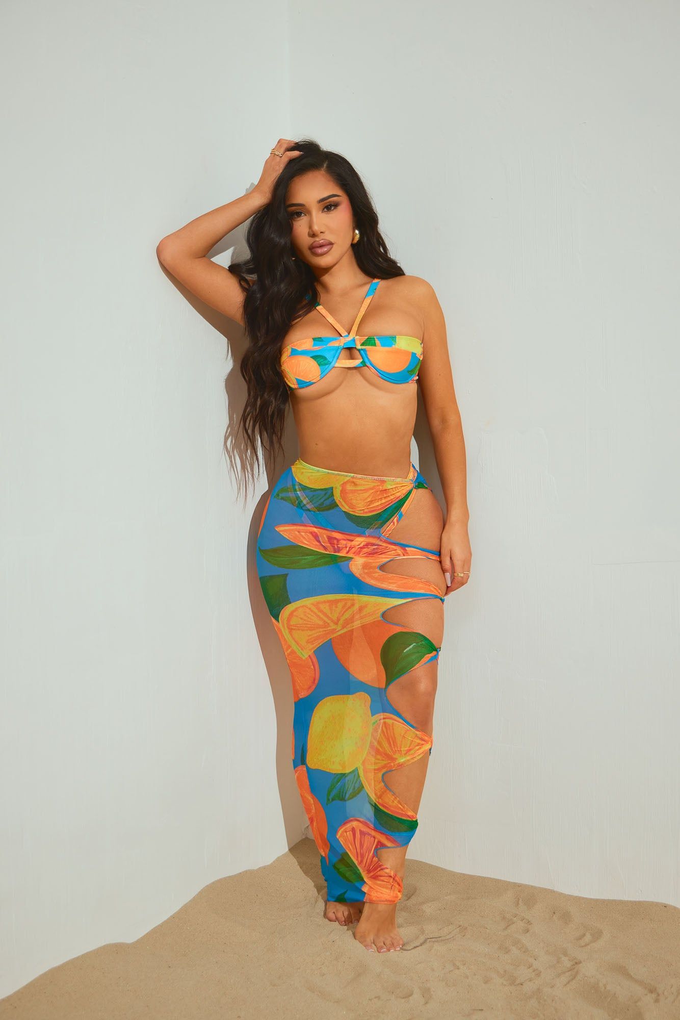 Summer Spritz 3 Piece Bikini Skirt Set - Teal/combo sold by Fashion Nova