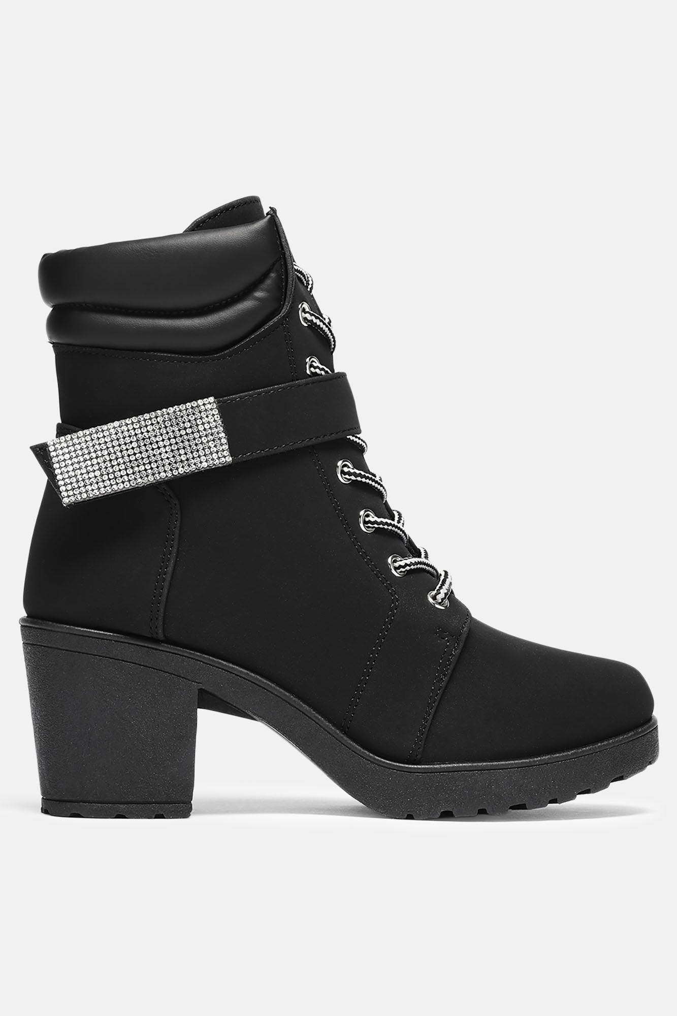 Mini PU Buckle Heeled Boots - Black sold by Fashion Nova