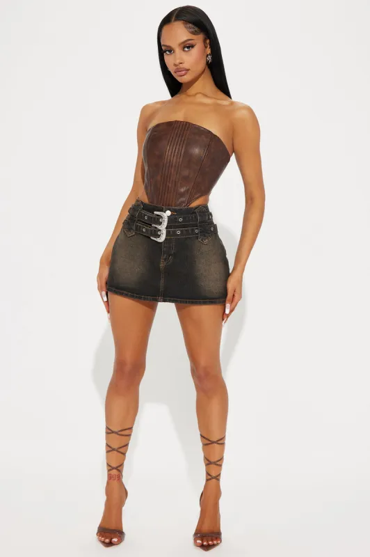 Mission Complete Belted Denim Mini Skirt - Black Wash sold by Fashion Nova