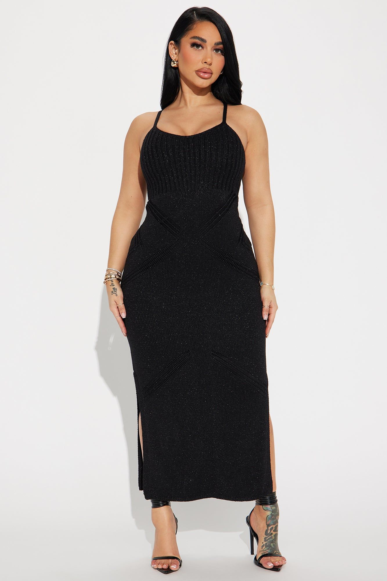 Ilana Metallic Knit Maxi Dress - Black sold by Fashion Nova