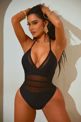 Katelyn Mesh Cutout 1 Piece Swimsuit - Black sold by Fashion Nova