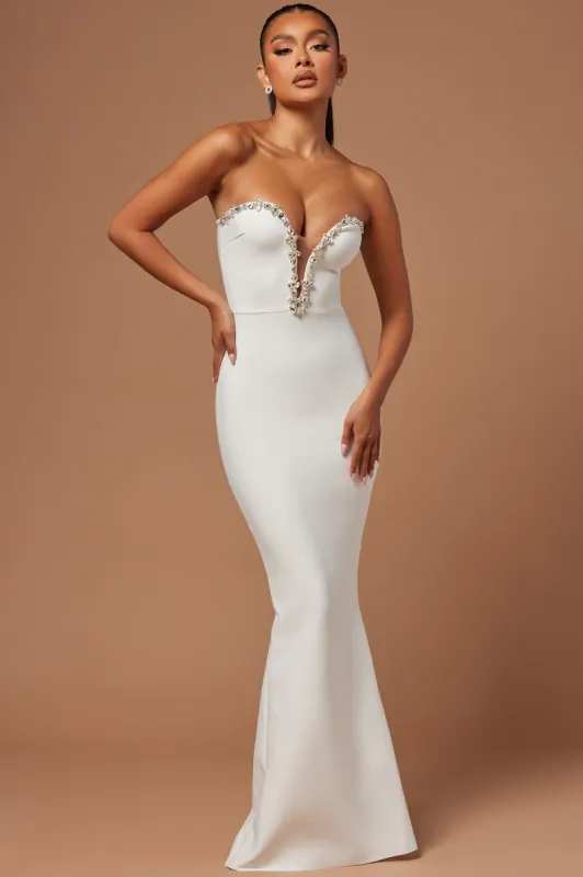 Odessa Embellished Bandage Gown - White sold by Fashion Nova