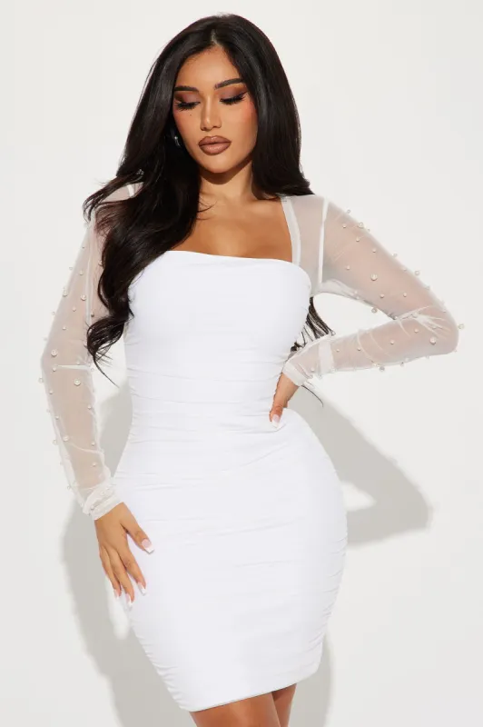 Maia Mesh Mini Dress - White sold by Fashion Nova