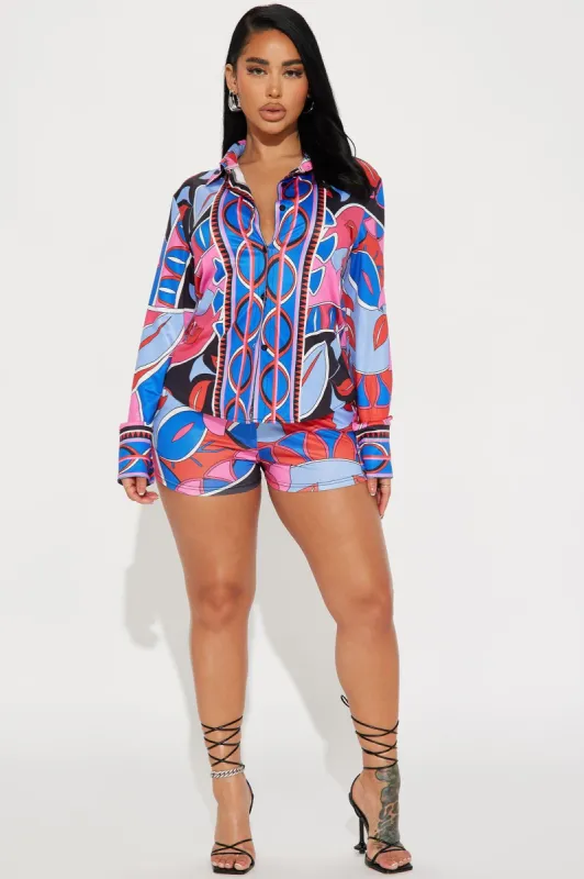 By The Coast Short Set - Purple/combo sold by Fashion Nova