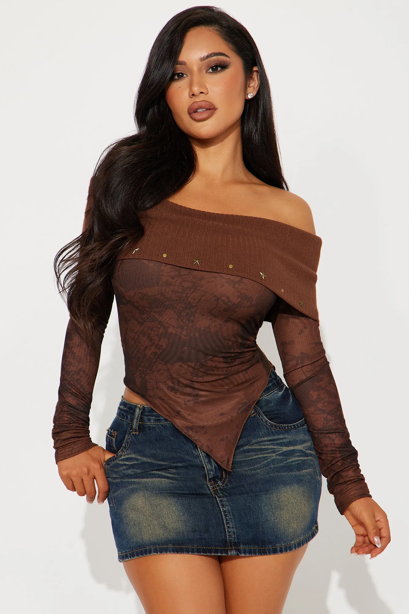 Say Less Off Shoulder Top - Chocolate sold by Fashion Nova