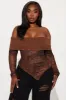 Say Less Off Shoulder Top - Chocolate sold by Fashion Nova