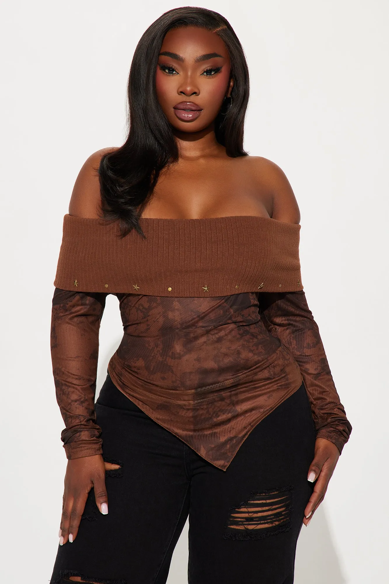 Say Less Off Shoulder Top - Chocolate sold by Fashion Nova product image thumbnail 4