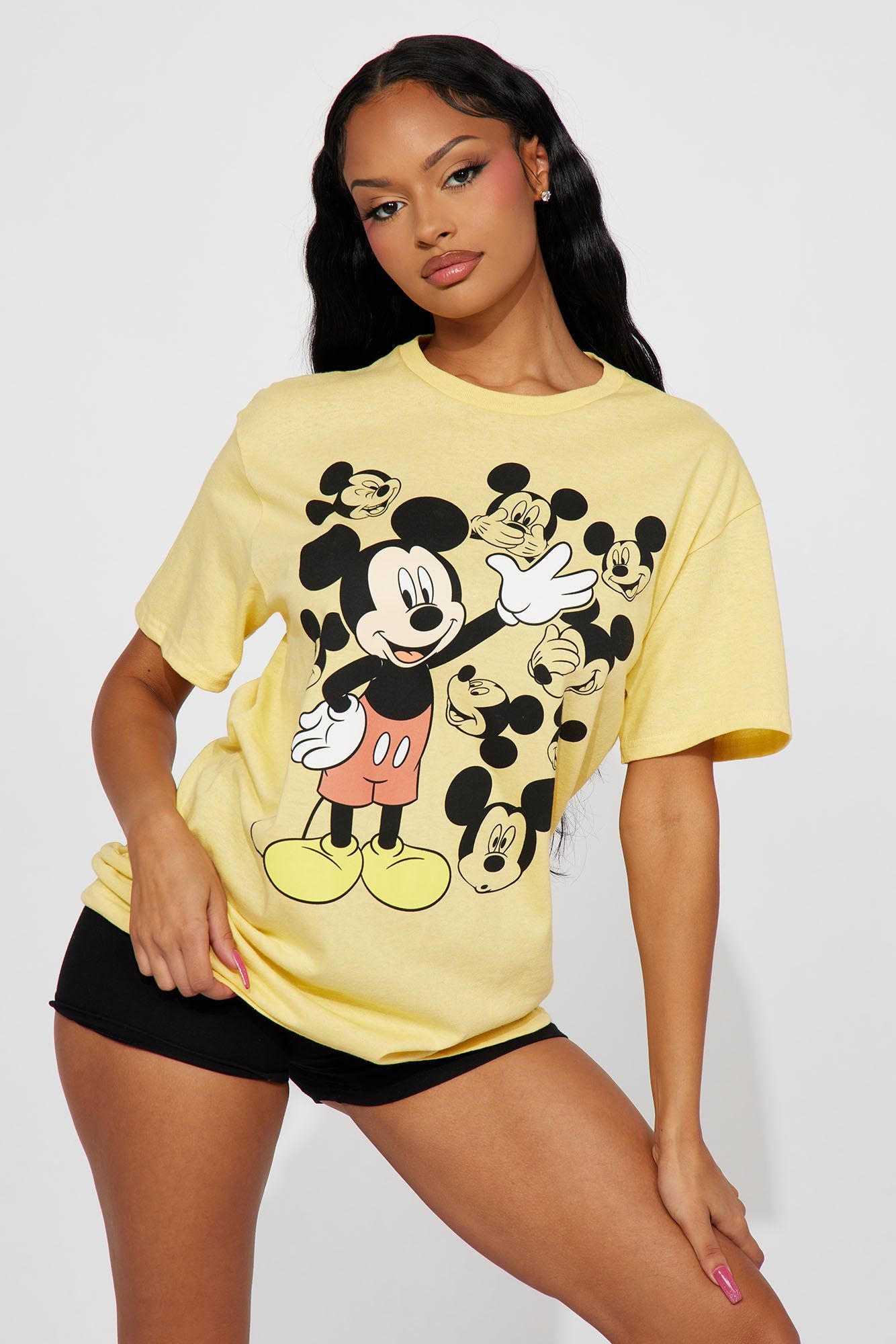 Mickey Mouse Faces Graphic Tshirt - Yellow sold by Fashion Nova