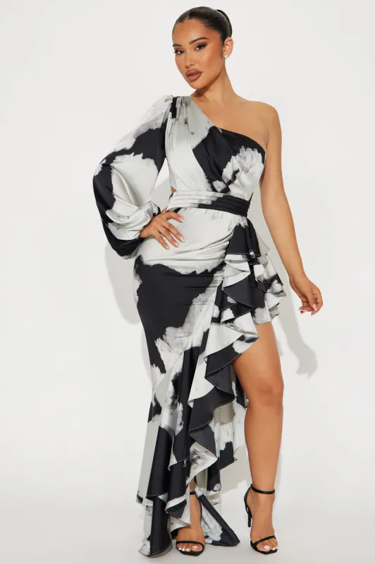 Florence Satin Maxi Dress - Black/combo sold by Fashion Nova