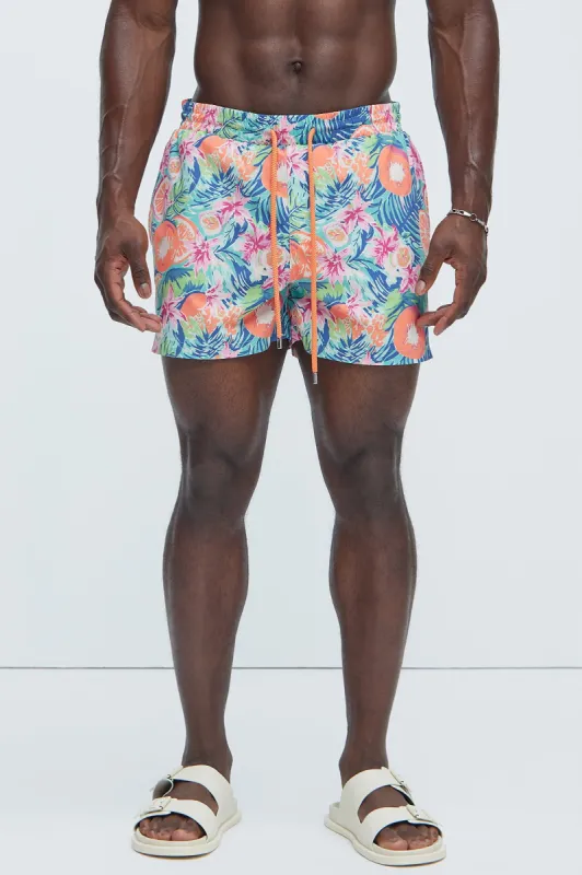 Grotto Mandarin Swim Trunks - Multi Color sold by Fashion Nova