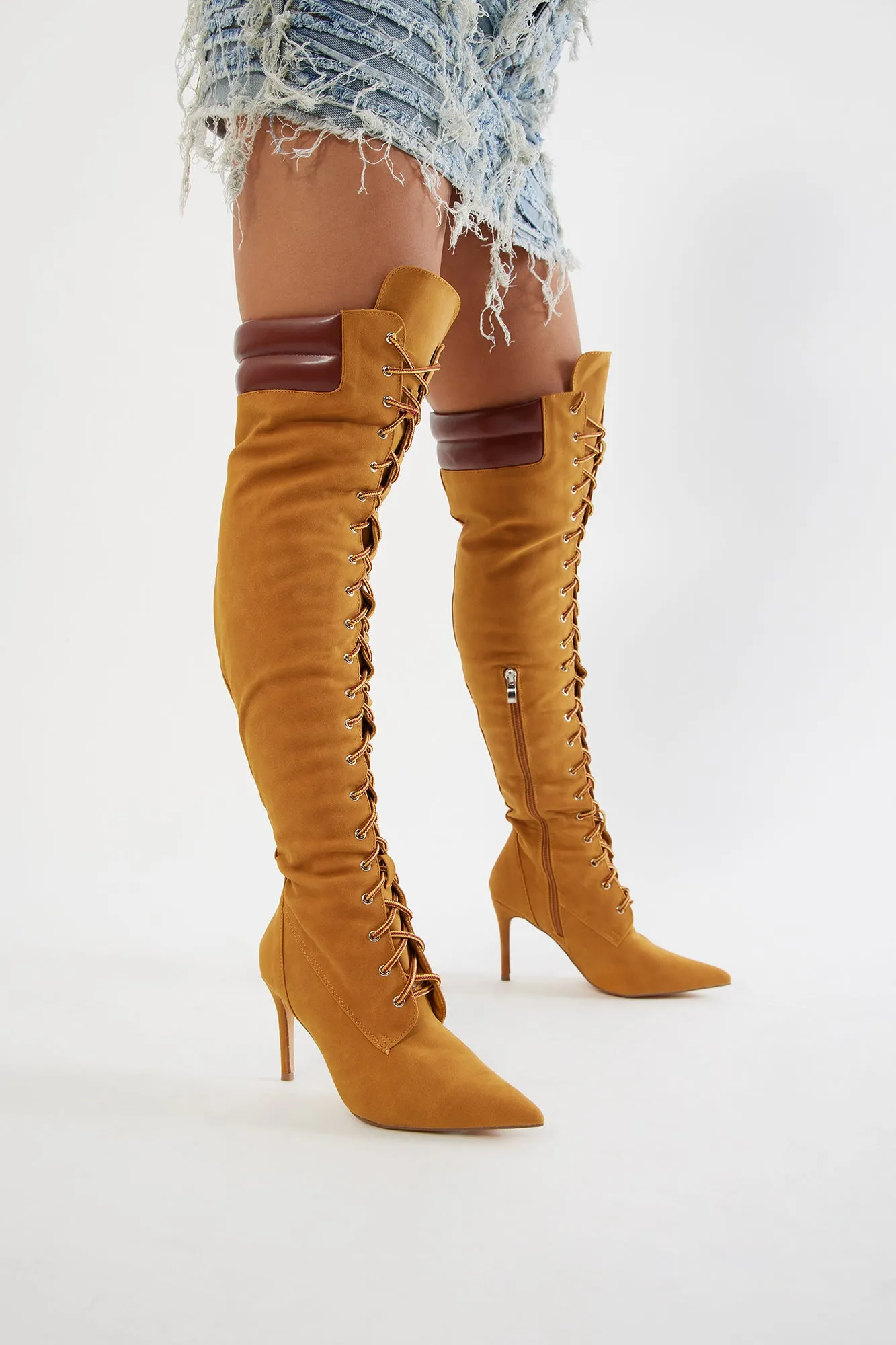 Brenna Lace Up Boots - Camel sold by Fashion Nova