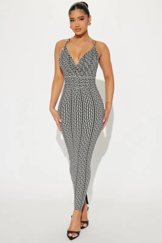 Brielle Printed Bandage Maxi Dress - Black/White sold by Fashion Nova