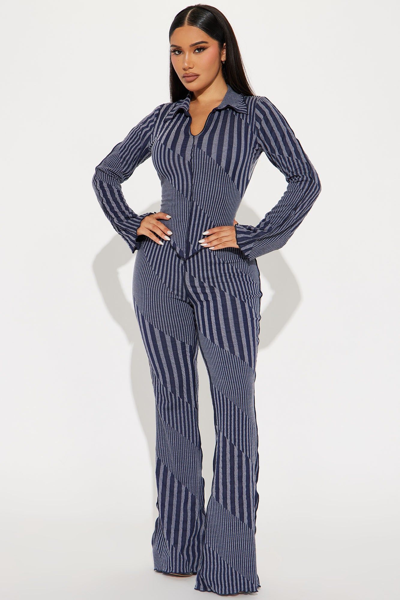 Yasmine Striped Pant Set - Navy sold by Fashion Nova
