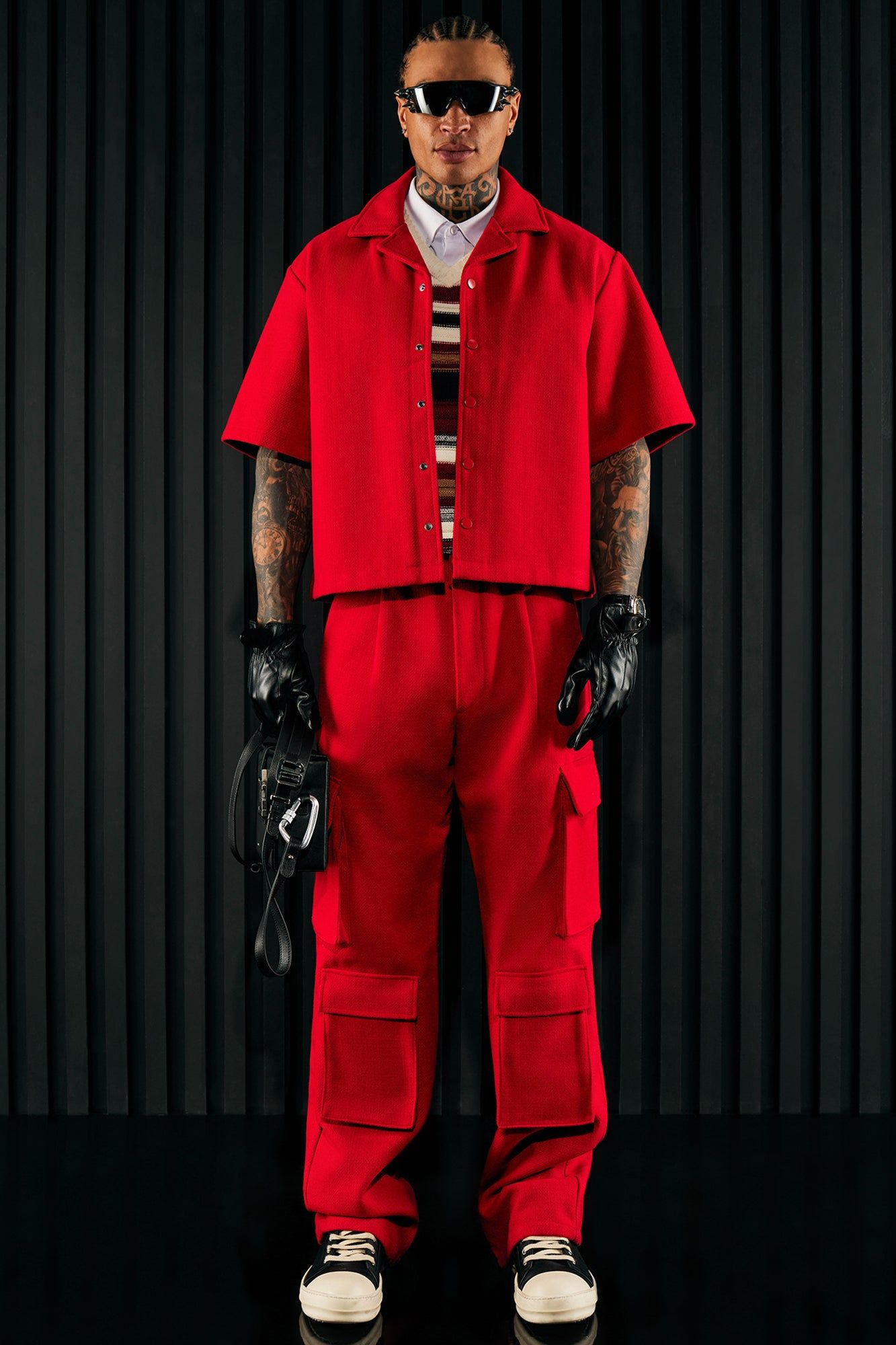 Wilder Textured Weave Cropped Button Up Shirt - Red sold by Fashion Nova product image thumbnail 2