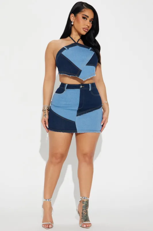 Above Ground Denim Skirt Set - Dark Wash sold by Fashion Nova